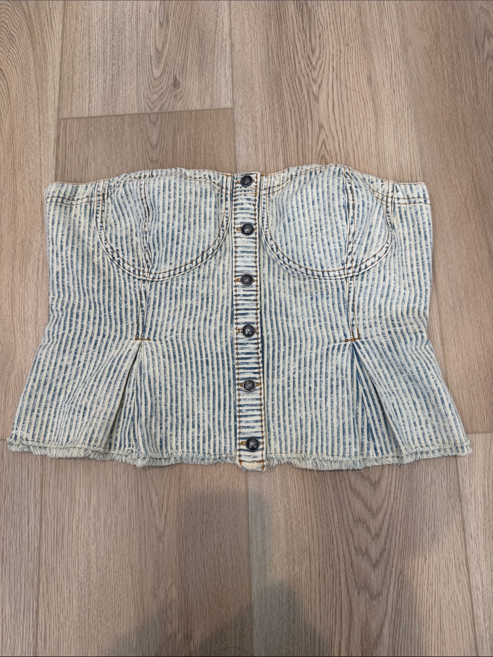 Anthropologie Blue and White Striped Denim Bustier Camisole L